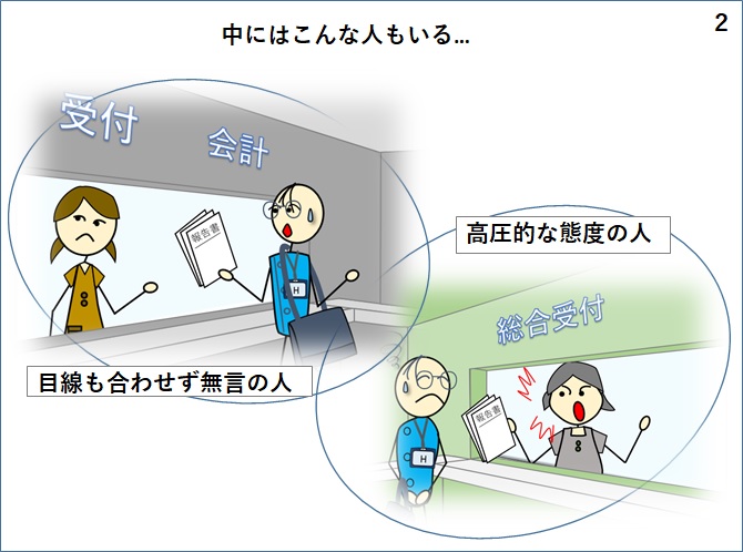 病院の事務さんに報告書を渡すのだが怖い人もいる